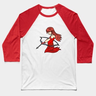 Beautiful archer girl in red Baseball T-Shirt